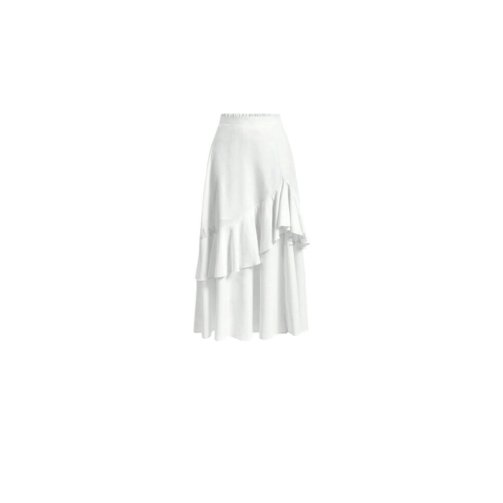 Satin VINTAGE  long‎ white Ruffle skirt Size 14W COTTAGECORE Hippie Boho